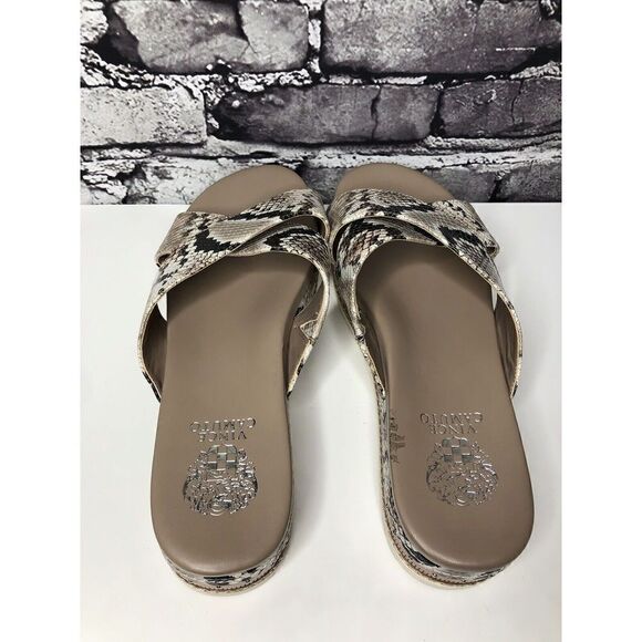 Vince Camuto Ravensie Taupe Leather SnakeSkin Flatform Sandals Women 10M US/42EU - Picture 9 of 16